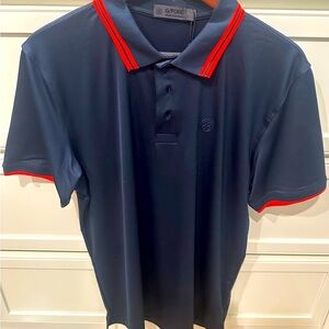 G/FORE Men's Golf Polo in Deep Blue with Bold Red Trim
